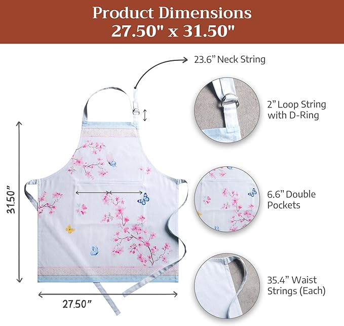Maison d' Hermine 100% Cotton Apron for women with Pocket Kitchen Chef Apron for Men Cooking Mothers Day Gifts
