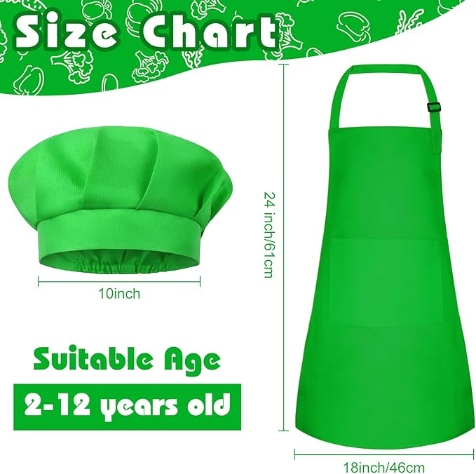 Kids Apron and Chef Hat Set Children Apron Adjustable with 2 Pockets Children Chef Painting for Cooking Baking