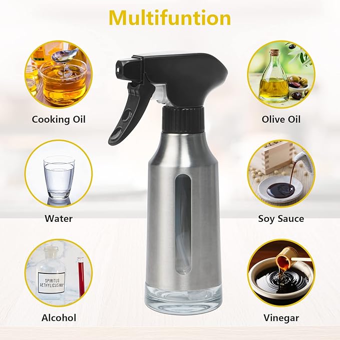 Spray Bottle,180ml Olive Oil Sprayer for Cooking,Stainless Steel Oil Spray Bottle Mister for Air Fryer,Canola Spritzer Bottles for BBQ, Salad, Vinegar,Kitchen Baking, Roasting