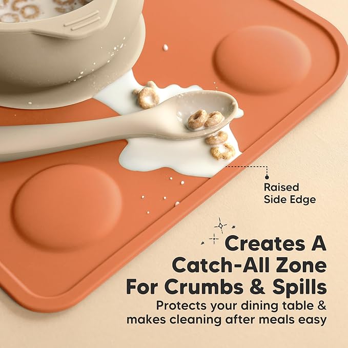 KeaBabies 2pk Silicone Placemats for Toddlers,Kids - 12x9 Non Slip Suction Baby Silicone Placemat for Restaurants,Dining Table,Travel,Easy to Clean,Food Grade/BPA-Free,Small Baby Table Mat(Terracotta)