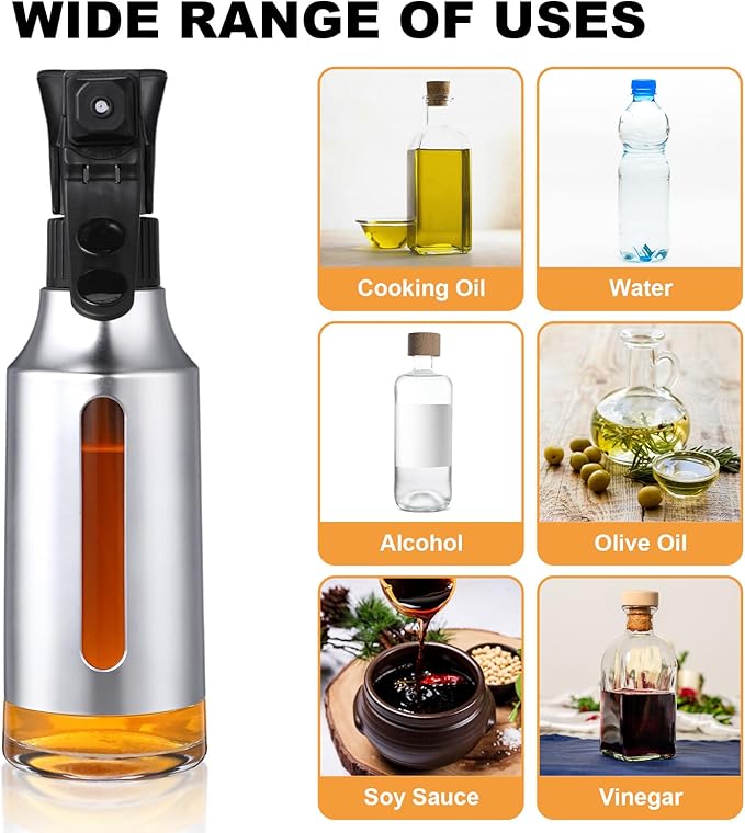 6 Pcs Stainless Steel Oil Sprayer Bottle Bulk for Cooking 180ml Olive Oil Mister Spray Bottle for Air Fryer Black Glass Sprayer Dispenser Fat Reduction for BBQ Salad Vinegar Frying Kitchen