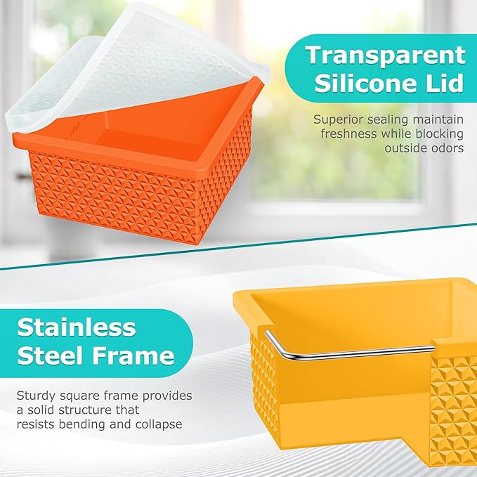 Silicone Freezer Molds for Soup Cube - 2-Cup Freezer Storage Container Tray with Lid,4 Pack Stackable Ice Cube Trays for Portion Control,Food Storage & Meal Prep (Lake Blue+Dark Gray+Orange+Yellow)