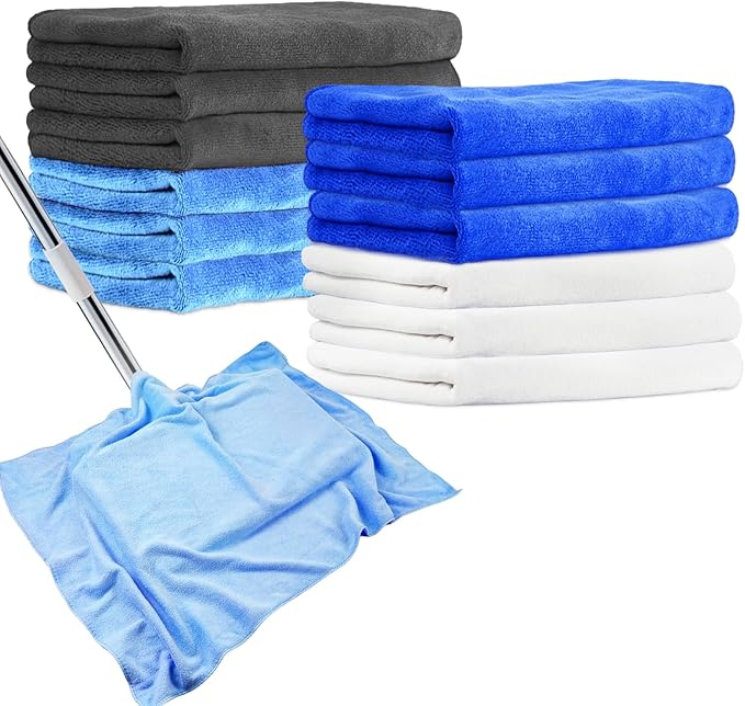 12 Pcs Extra Large Microfiber Cleaning Cloth, 20" x 30" Washable Reusable Large Floor Cloth Rags, Microfiber Towels for Mop Cleaning Office Bathrooms Housekeeping (Gray, Blue, White)