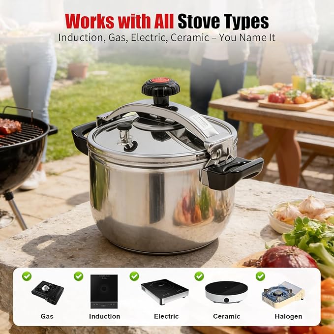 11.62 Qt Pressure Cooker, Stainless Steel Large Capacity Pressure Canner with Double Valves, Clamp On Type Commercial Pressure Stewing Pot for Hotels, Restaurants, Family (11.62 Qt)