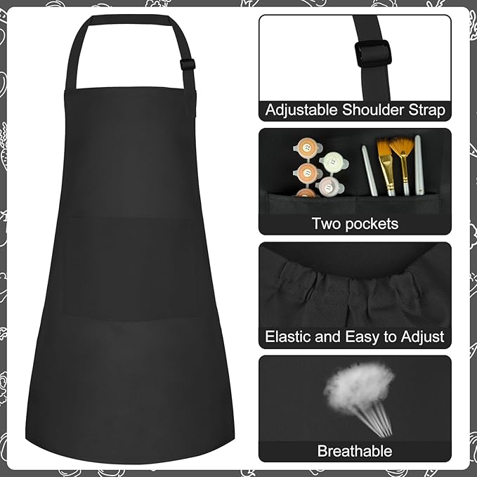 Kids Apron and Chef Hat Set Children Apron Adjustable with 2 Pockets Children Chef Painting for Cooking Baking
