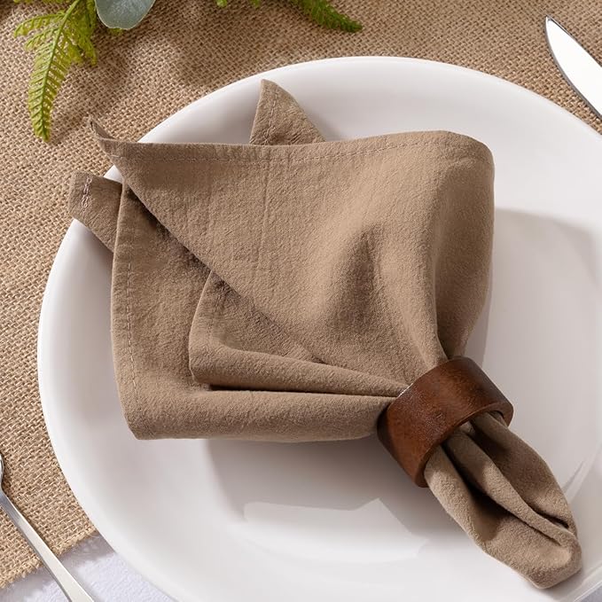 MLMW Nude Brown Cloth Napkins Set of 8 Linen Rustic Spring Easter Cotton Napkins Cloth Bulk Washable Dinner Napkins 16"×16" for Wedding Party Baby Bridal Shower Birthday Table Decor