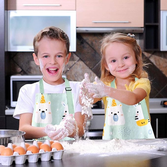 Kids Apron Adjustable Strap for Boys and Girls 100% Cotton, Toddler Chef Apron with Pocket for Kitchen Cooking