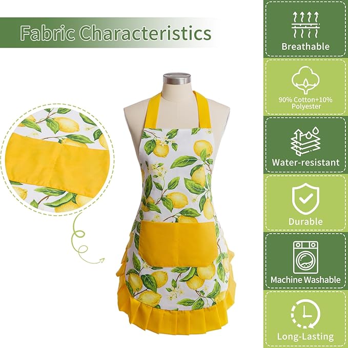 Vintage Floral Apron for Women with Functional Pockets Adjustable Neck Strap for Cooking Baking Mother's Gift