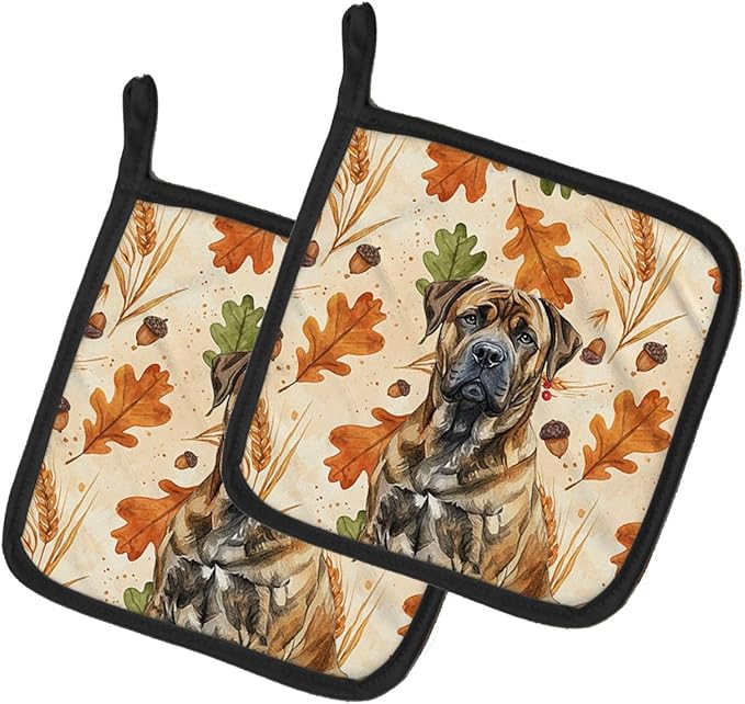 Caroline's Treasures Brindle Boerboel Heirloom Fall Pair of Pot Holders Pair 7.5x7.5 Quilted Insulated Hot Pads Decorative Kitchen Gift Made in USA