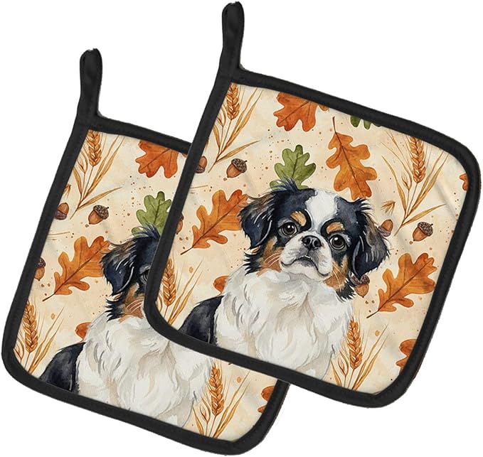 Caroline's Treasures Tricolor Japanese Chin Heirloom Fall Pair of Pot Holders Pair 7.5x7.5 Quilted Insulated Hot Pads Decorative Kitchen Gift Made in USA
