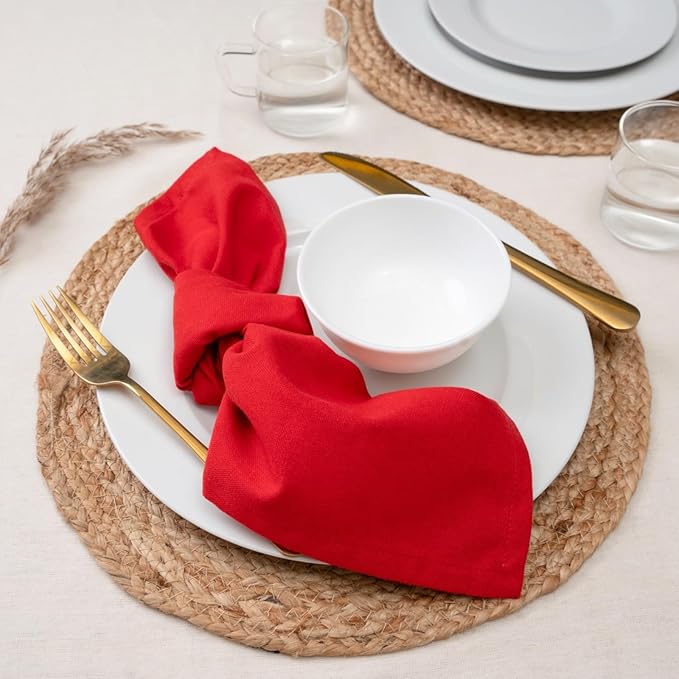 Blue Needles Solid Cloth Napkins Set of 6 Red 100% Cotton Dinner Napkins 18x18 inches - Soft, Reusable, Absorbent & Washable Linen, Ideal for Valentine's Day Events, Parties & Everyday Use