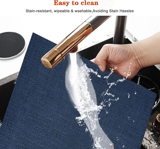 Placemats Set of 12,Washable,Heat and Stain Resistant Indoor/Outdoor Place mats,Vinyl Woven Non Slip Table Mats for Restaurant Table Protection,PVC Placemats(Navy Blue,12PCS)