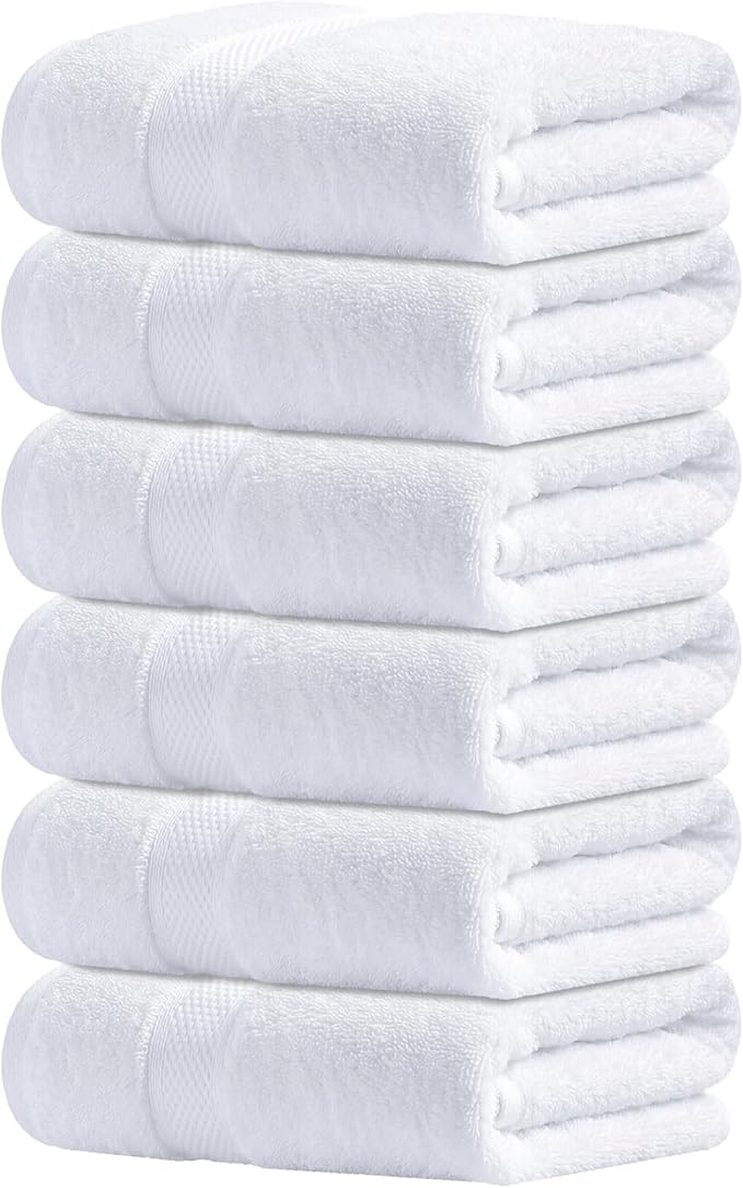 Infinitee Xclusives White Hand Towels for Bathroom - Set of 6 (16x28 inches) 600 GSM, 100% Cotton Ultra Soft, Quick Drying, Hotel Quality Hand Towel Set (Brilliant White, Hand Towels)