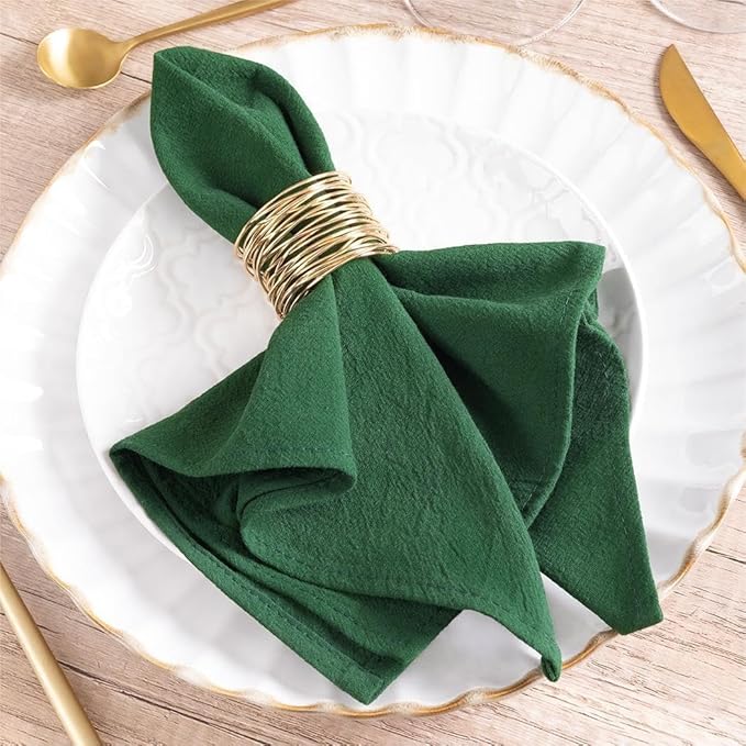 MLMW Christmas Cloth Napkins Set of 8 Emerald Green Linen Cotton Spring Easter Napkins Cloth Bulk Washable Dinner Napkins 16"×16" for Wedding Party Baby Bridal Shower Birthday Table Decor