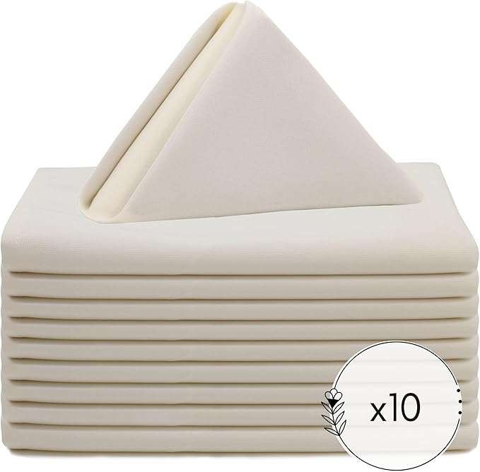 Your Chair Covers Cloth Polyester Napkins, 20 x 20 Inch, Washable Dinner Fabric Linen Napkins with Hemmed Edges for Restaurant, Wedding and Holiday Pack of 10 (Ivory)