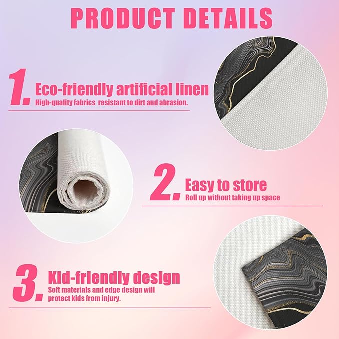 Black Gold Marble Placemats Set of 6,12x18 Inch Linen Place Mat Washable Stain Resistant Table Mats for Spring Summer Seasonal Farmhouse Kitchen Party Home Decor
