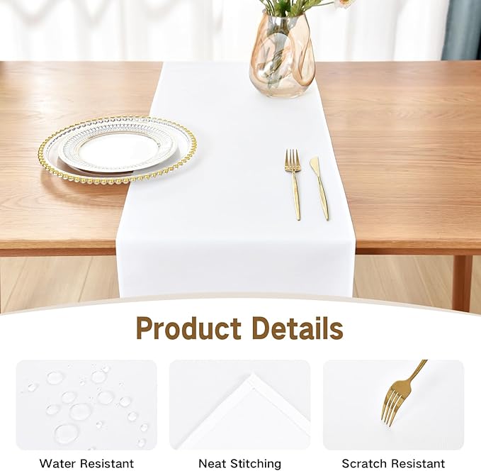 Farmhouse Rustic Table Runner White Faux Linen Table Runners Water Resistant Table Runner 60 inches Long for Living Room Dresser Bedroom Kitchen Dining Party 13x60 Inch