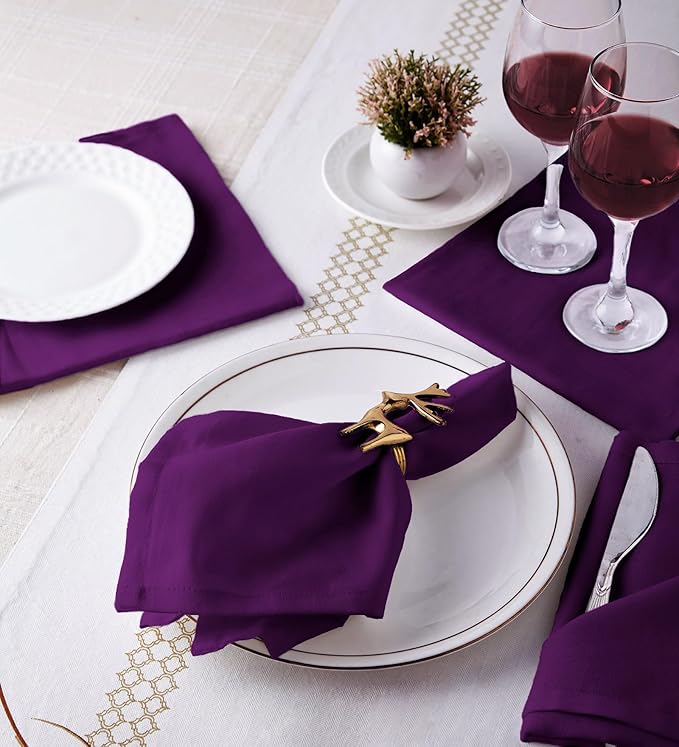 Encasa XO Purple Cloth Napkins Set of 6, 17"x17" | Solid Color Cotton Dinner Napkins | Washable & Reusable Wedding Napkins for Holiday Dinners, Party, & Everyday Table Decor