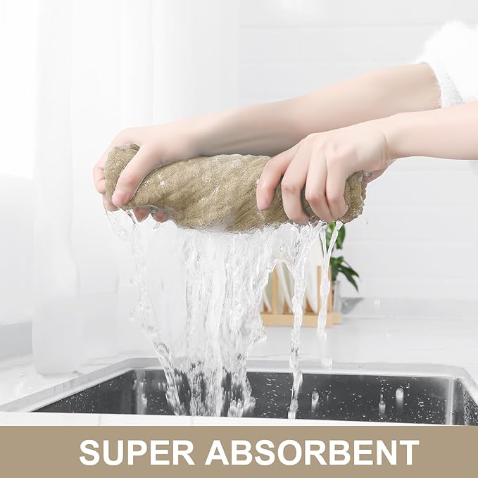 Homaxy Premium Cotton Kitchen Towels 16"x 28", Large Natural Ring Spun 390 GSM Dish Towels, Super Absorbent Terry Kitchen Hand Towels, Soft Tea Towels with Hanging Loop, Tan Check Design, 8 Pack