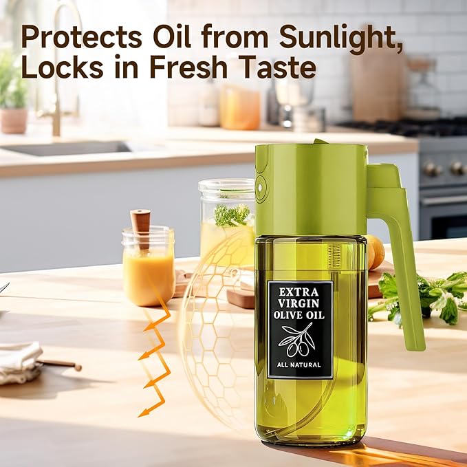 Oil Sprayer 16oz/500ml, 2 in 1 Spray and Pour Oil Bottle, Olive Oil Spray Bottle for Cooking, Kitchen Oil Sprayer for Air Fryer Salad Grilling Baking, Even Spray Oil Control（Green）