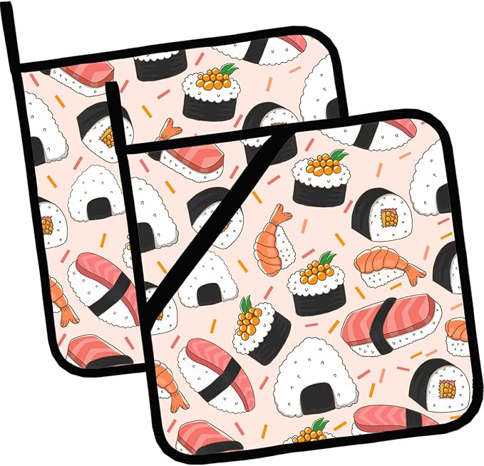 Cute Sushi Pot Holders 2 PCS,Kitchen Heat Resistant Hot Pads for Cooking Grilling Baking BBQ, Pot Holders for Women Cook Home Microwave
