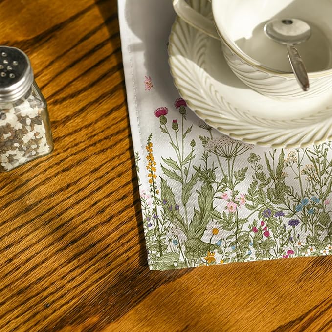 Horaldaily Spring Summer Cloth Napkins 18 x 18 Inch, Wild Flowers Floral Party Dinner Decoration Washable Napkins Set of 6