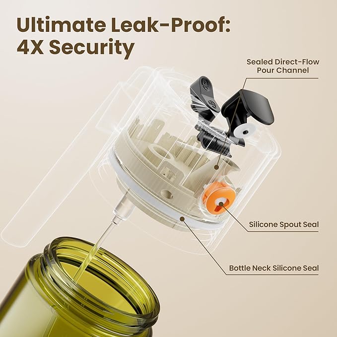 LUKUMIQI 2 in 1 Oil Sprayer for Cooking, 17oz Light-Blocking Glass Spray Bottle with Stickers, Oil Dispenser for Salad, Air Fryer & BBQ