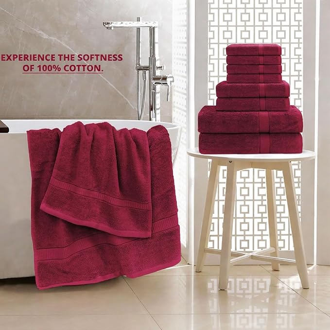 GOLD TEXTILES Premium Bath Towels Set (Pack of 4,27 x 54) 100% Ring-Spun Cotton Bathroom Towels for Hotel, Spa, Soft and Absorbent (27 x 54, Red Wine - 4 Pcs)