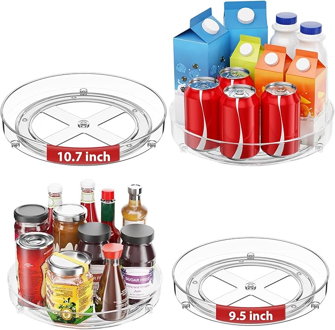 Optish 2 Pack Lazy Susan Organizer, 9.5 Inch, 10.7 Inch Lazy Susan Turntable for Cabinet, Turntable Organizer for Pantry Organizers and Storage, Non-Skid Fridge Organizer