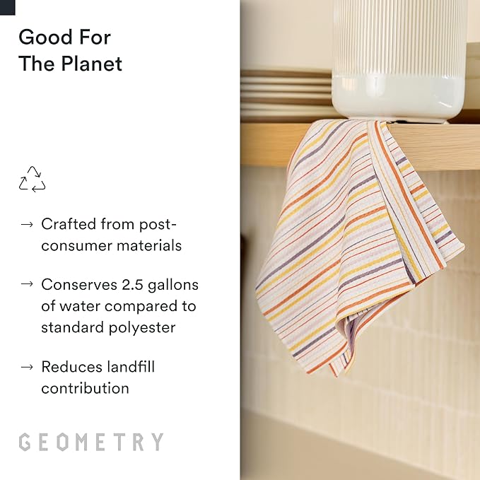 GEOMETRY Kitchen Dish Cloths - Quick Dry Dishcloths for Kitchen - Premium Dish Rags with Geoweave - 3-Pack Set Stripe Season