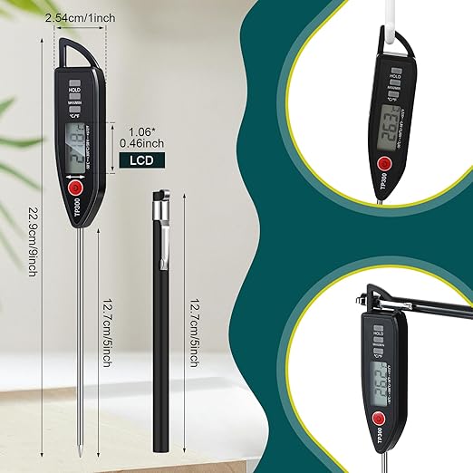 Copkim 6 Set Waterproof Food Thermometer for Water, Liquid, Candle and Cooking Digital Meat Thermometer with Long Probe Instant Read for Kitchen BBQ Grill Candy (Black,White,Red)