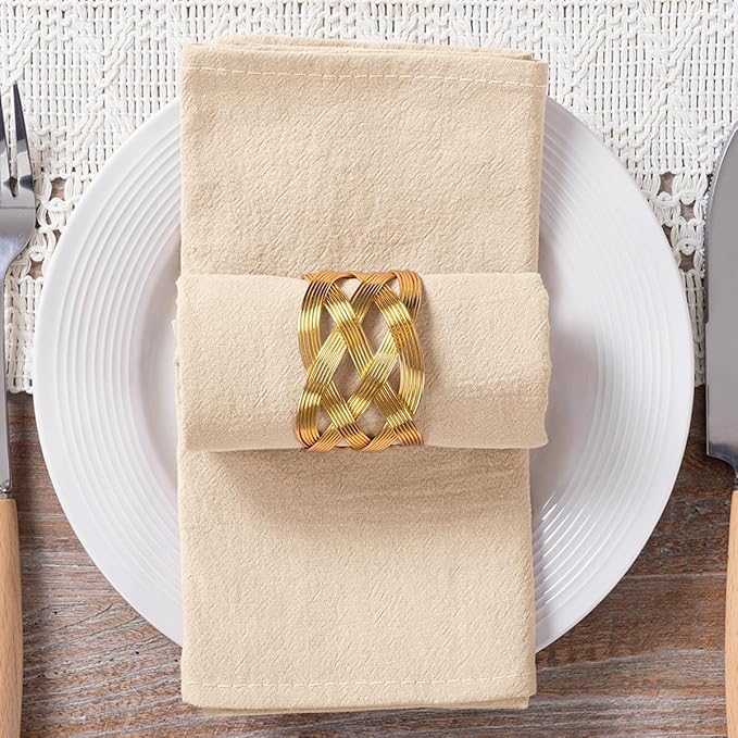 MLMC 4 Pack Champagne Cloth Napkins Rustic Washable Cotton Linen Napkins Set of 4 17"x17" Reusable Dinner Napkins Cloth for Wedding Baby Shower Party Gathering Everyday Use