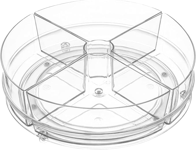 Home Intuition Round Plastic Lazy Susan Turntable Food Storage Container for Kitchen (4 Removable Bin, 1 Pack)