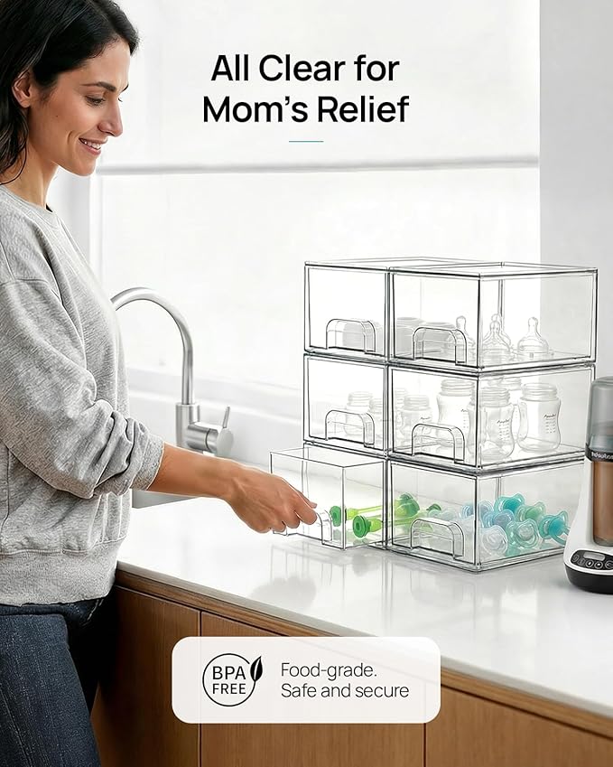 Vtopmart 10 Pack Clear Small Stackable Storage Drawers,Acrylic Bathroom Makeup Organizer,Plastic Storage Bins For Vanity, Undersink, Kitchen Cabinets, Pantry, Home Organization