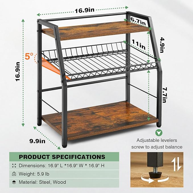 Kitchen Countertop Organizer, Snack Organizer Candy Display Stand Coffee Station Organizer, 3 Tier Wooden Counter Storage for Soda Cans Condiment Tea, for Pantry Office Bathroom, White (Black)