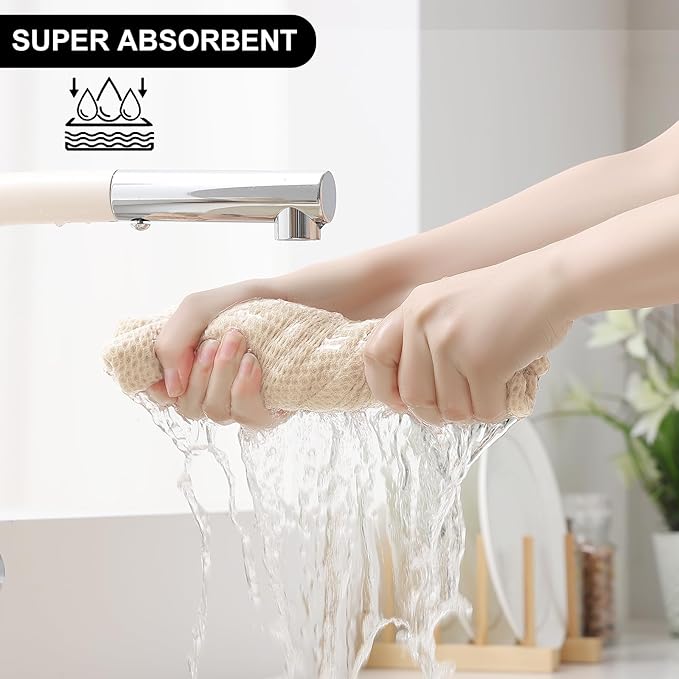 Homaxy 100% Cotton Kitchen Towels and Dishcloths Set, 12 x 12 Inches and 13 x 28 Inches, Set of 10 Bulk Kitchen Towels Set, Ultra Soft Absorbent Dish Cloths for Washing Dishes, Beige