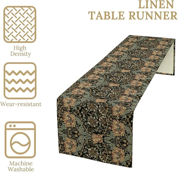 William Morris Table Runner Vintage Flower Art Printed Dinner Runner for Home Kitchen Dining Table Living Room Decor Fabric 1 Panel W13xL90in