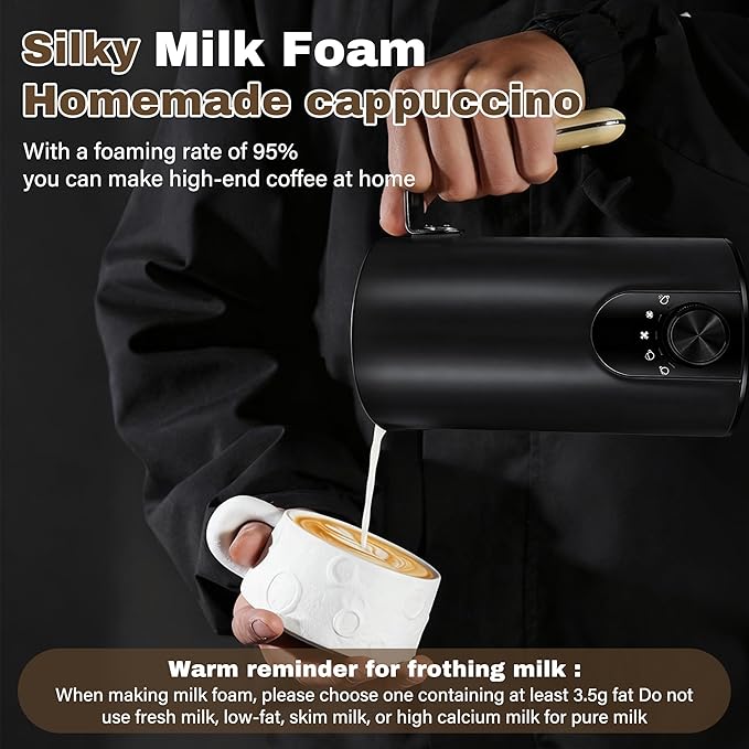 2026 Upgraded Milk Frother and Steamer, 19.9 OZ Detachable Milk Frother for Coffee with Temperature Display, 5 in 1 Large Capacity Automatic Warm and Cold Foam Maker for Coffee, Latte, Cappuccino