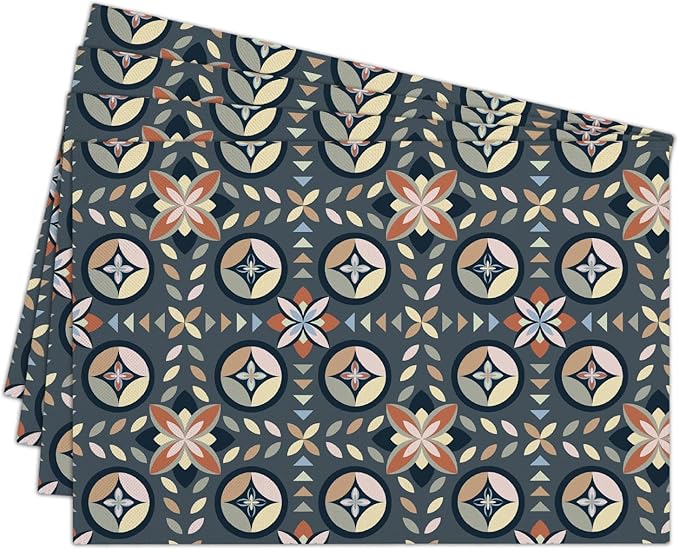 Cotton Linen Waterproof Placemats Set of 4, Boho Bohemia Dining Mat Table Mats Decor Fabric for Kitchen Dinner Coffee Shop Table, Indoor/Outdoor Washable Wipeable Place Mat -N017
