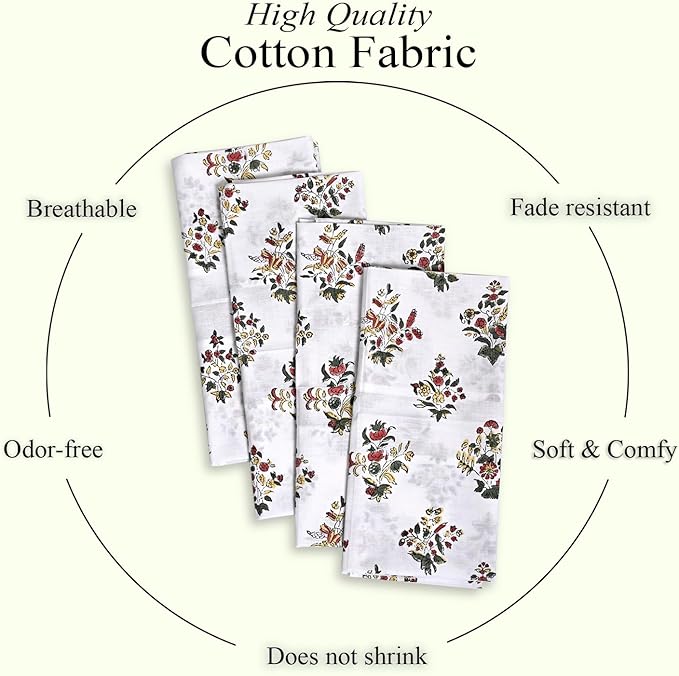 CPC Cloth Napkins Set of 4 Cotton Printed Dinner Hand Print Napkins I Wedding Cocktail Cloth Floral Napkins I 18x18 in I Fall Green