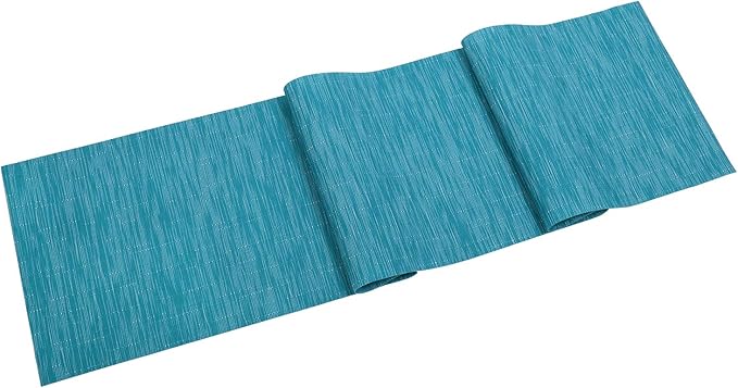 SHACOS Woven Vinyl Table Runner Indoor Outdoor 12x54 inch Kitchen Dining Table Runners Wipe Clean Washable PVC Table Runner, Teal Blue