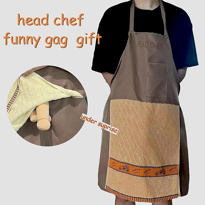 Head Chef Prank Apron with Pocket, Funny Hidden Surprise, Novelty Cooking Gag Gift for Men