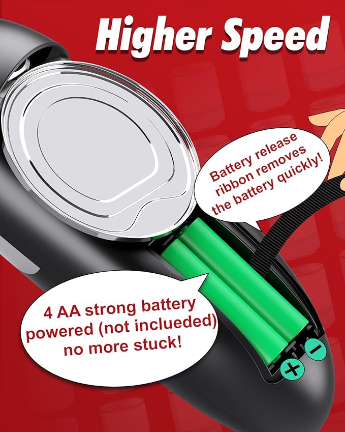 One Touch Electric Can Opener Fits All Can Sizes, Electric Can Openers for Kitchen Food Safe with Smooth Edge, Kitchen Gadgets Battery Operated Can Openers for Seniors, Arthritis and Chef Black+Grey