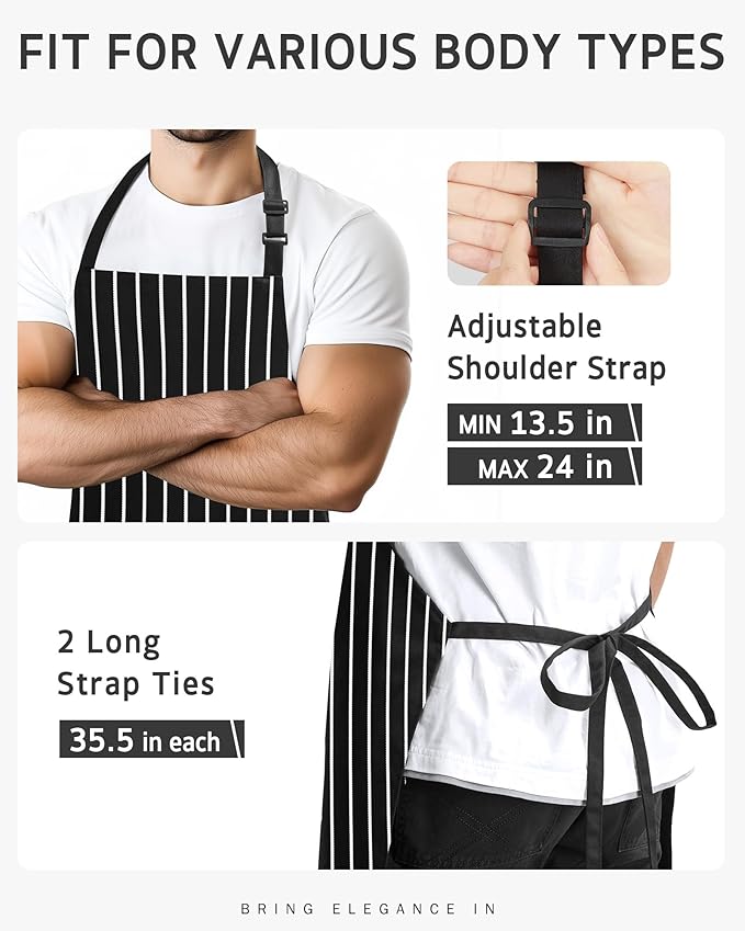 Syntus Apron for Men Women, Adjustable Cooking Kitchen Chef Aprons with 2 Pockets, Cotton/Polycotton/Polyester