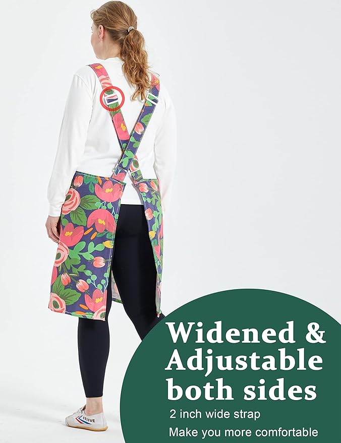 Big Plus Size Aprons for Women with Pockets Cotton Linen Baking Kitchen Cooking
