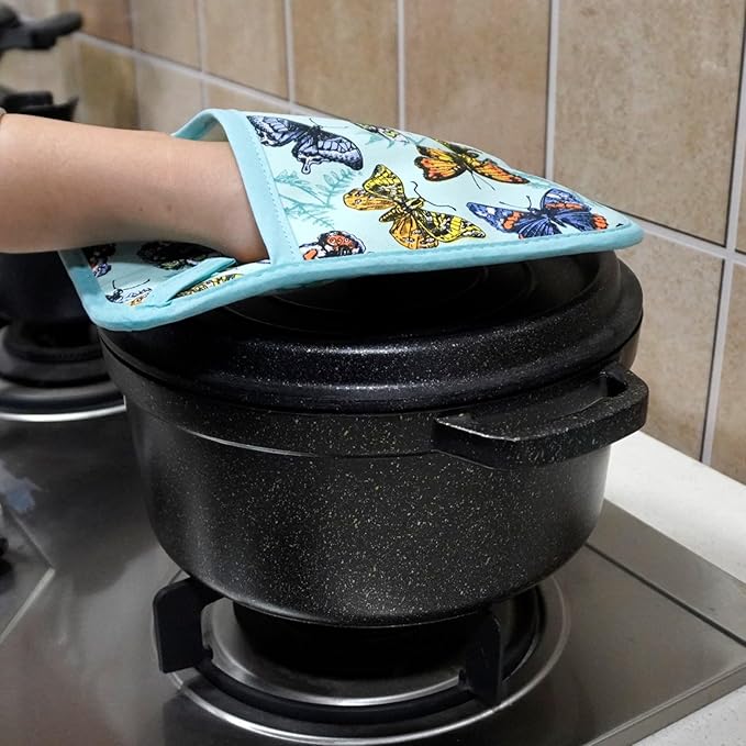 Pot Holders Set of 2 Heat Resistant 480℉ Kitchen 100% Cotton Comfortable Lining Printing Butterfly Flower Women Men Home Cooking Baking Microwave BBQ Gift (Butterfly potholders)