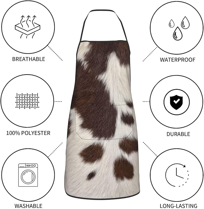 Cow Print Oven Mitts Pot Holders Cooking Apron Set of 5 Silicone Brown Cowhide Western Farmhouse Kitchen Glove Cow Print Apron Non-Slip Heat Resistant for Chef Baking Cooking Grilling BBQ