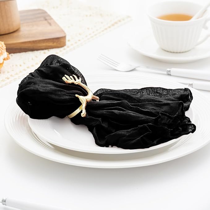 100 Pack Black Cheesecloth Napkins Washable 21x21 Inches Black Cloth Napkins Set of 100 Dinner Table Napkins for Wedding Rustic Boho Cotton Gauze Summer Bridal Baby Shower Party Table Decor