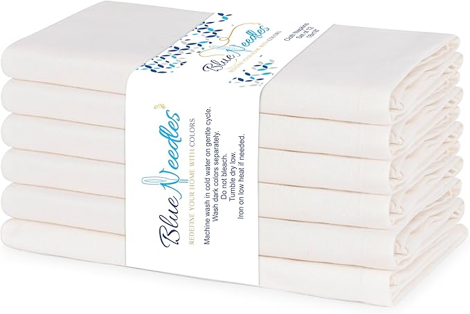 Blue Needles Solid Cloth Napkins Set of 6 Cream 100% Cotton Dinner Napkins 18x18 inches - Soft, Reusable, Absorbent & Washable Linen, Ideal for Spring Summer Easter Events Parties & Everyday Use