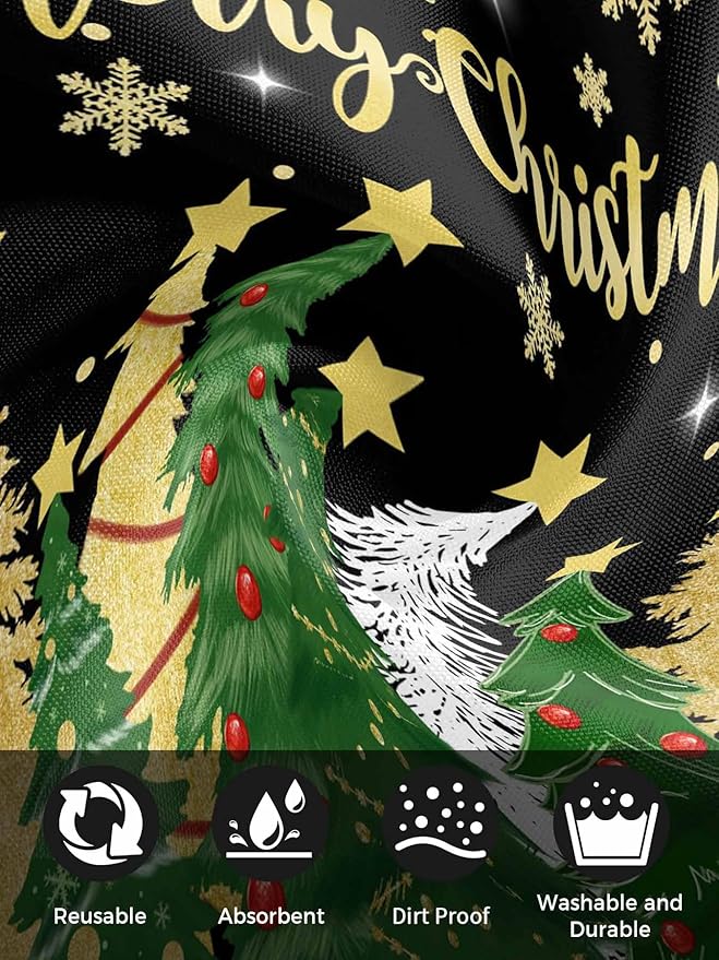 Christmas Tree Black Cloth Napkins Set of 6 - Forest Pine Washable Dinner Napkins Snowflakes Xmas Stars Sparkle Table Reusable Napkin for Home Party Wedding Dining Table Decoration, Oversized 20"x20"